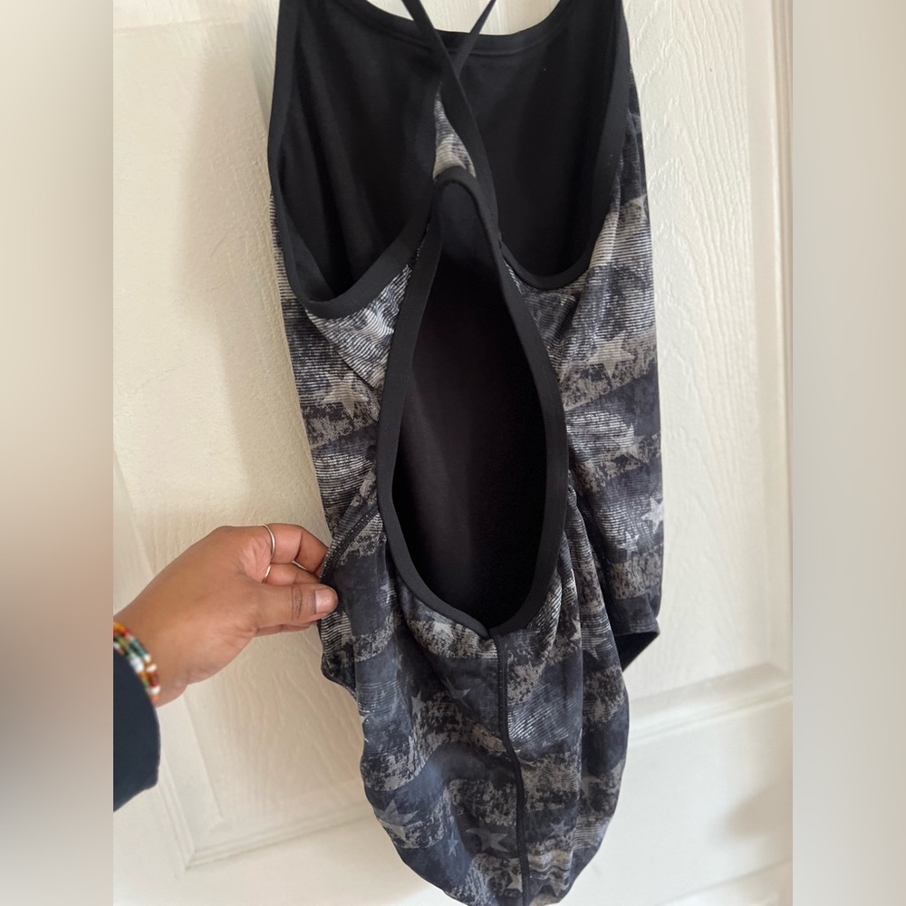 TYR American Dream Diamond Fit One Piece Swimsuit Size 38 open back Blue Gray - Picture 9 of 11